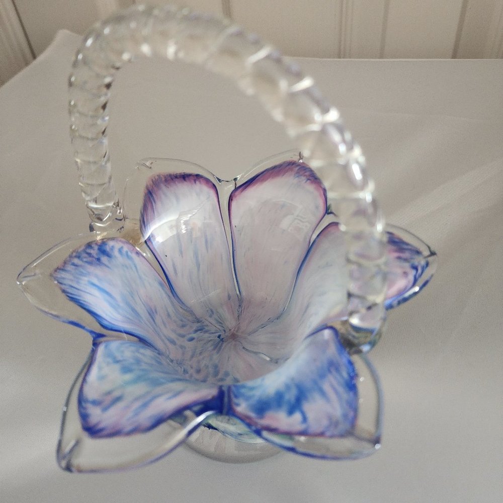 Purple and blue Lily flower glass basket